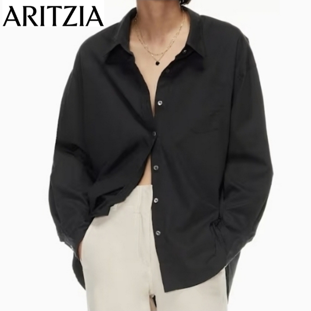 🇨🇦 Aritzia Wilfred Free Black Long Sleeve Poplin Relaxed Shirt